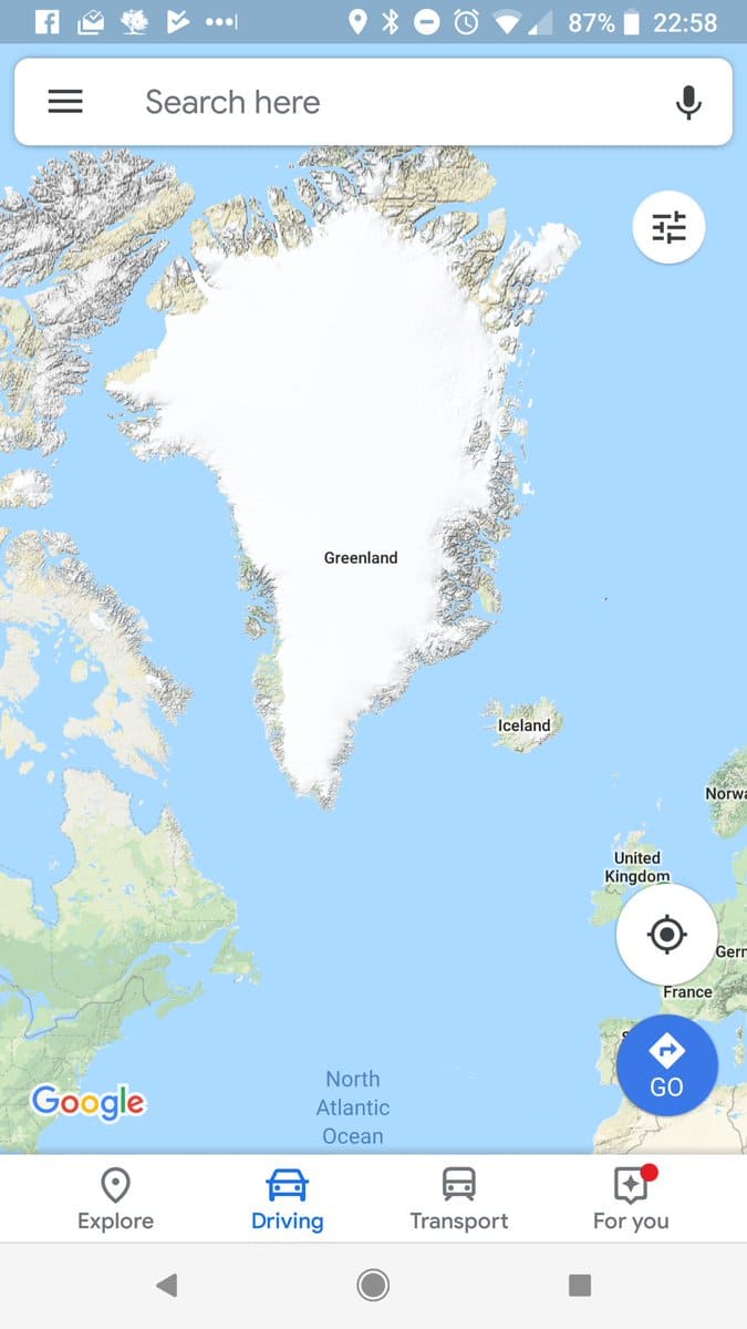 Гренландия в Google Maps